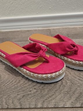 Knot-Front Hot Pink Espadrille Platform Thong Sandals